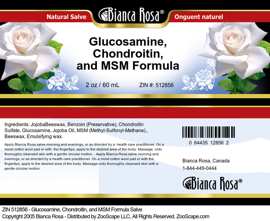Glucosamine, Chondroitin, and MSM Formula Salve - Label