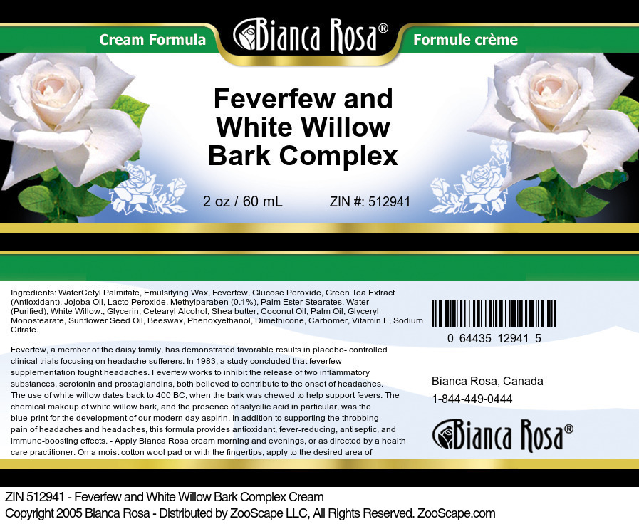 Feverfew and White Willow Bark Complex Cream - Label