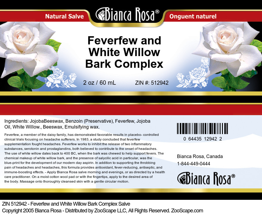 Feverfew and White Willow Bark Complex Salve - Label