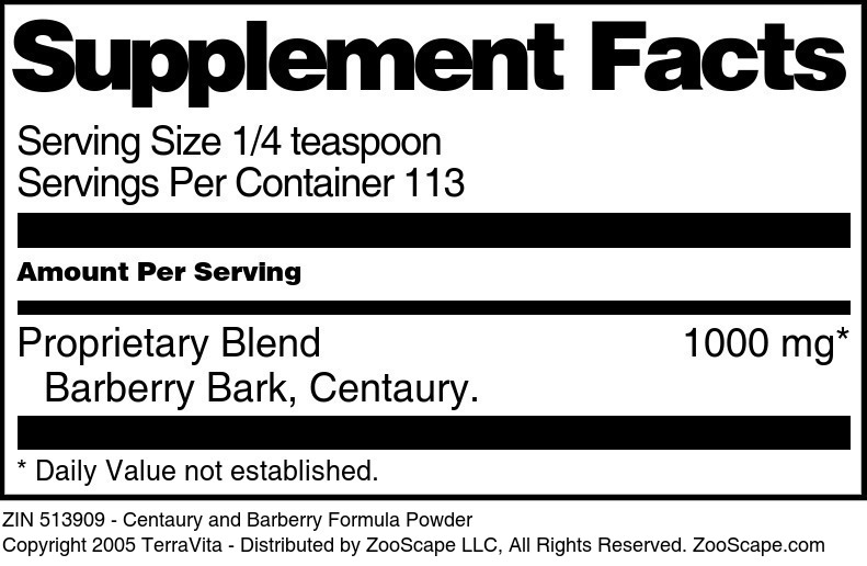 Centaury and Barberry Formula Powder - Supplement / Nutrition Facts
