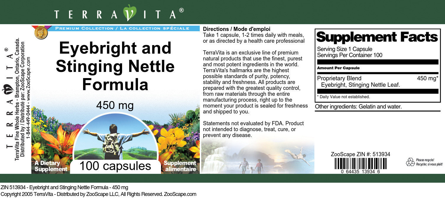 Eyebright and Stinging Nettle Formula - 450 mg - Label