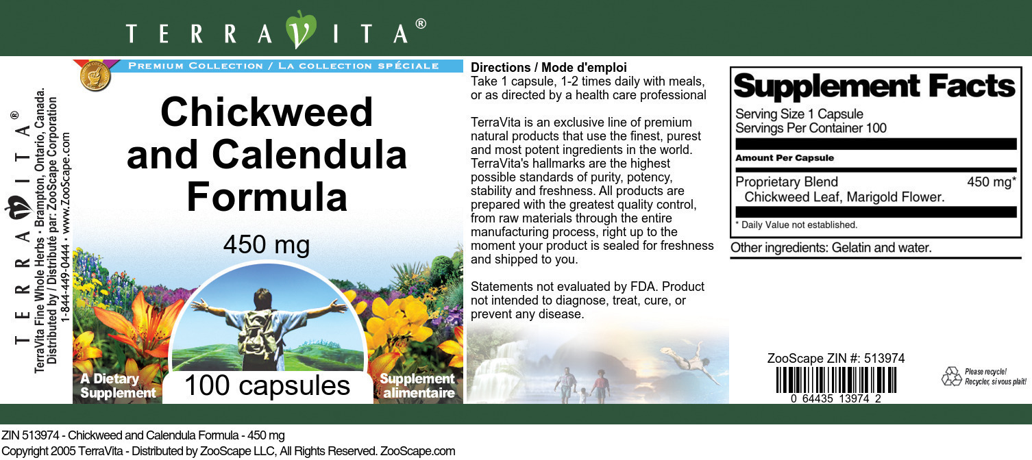 Chickweed and Calendula Formula - 450 mg - Label