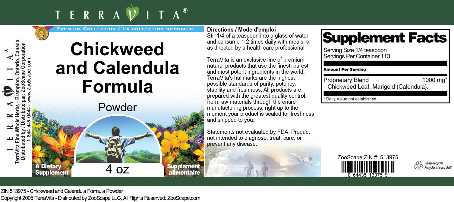 Chickweed and Calendula Formula Powder - Label