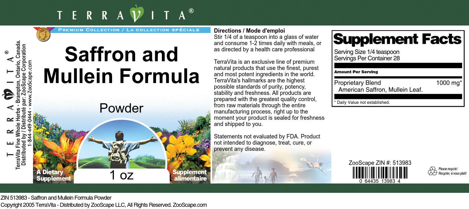 Saffron and Mullein Formula Powder - Label