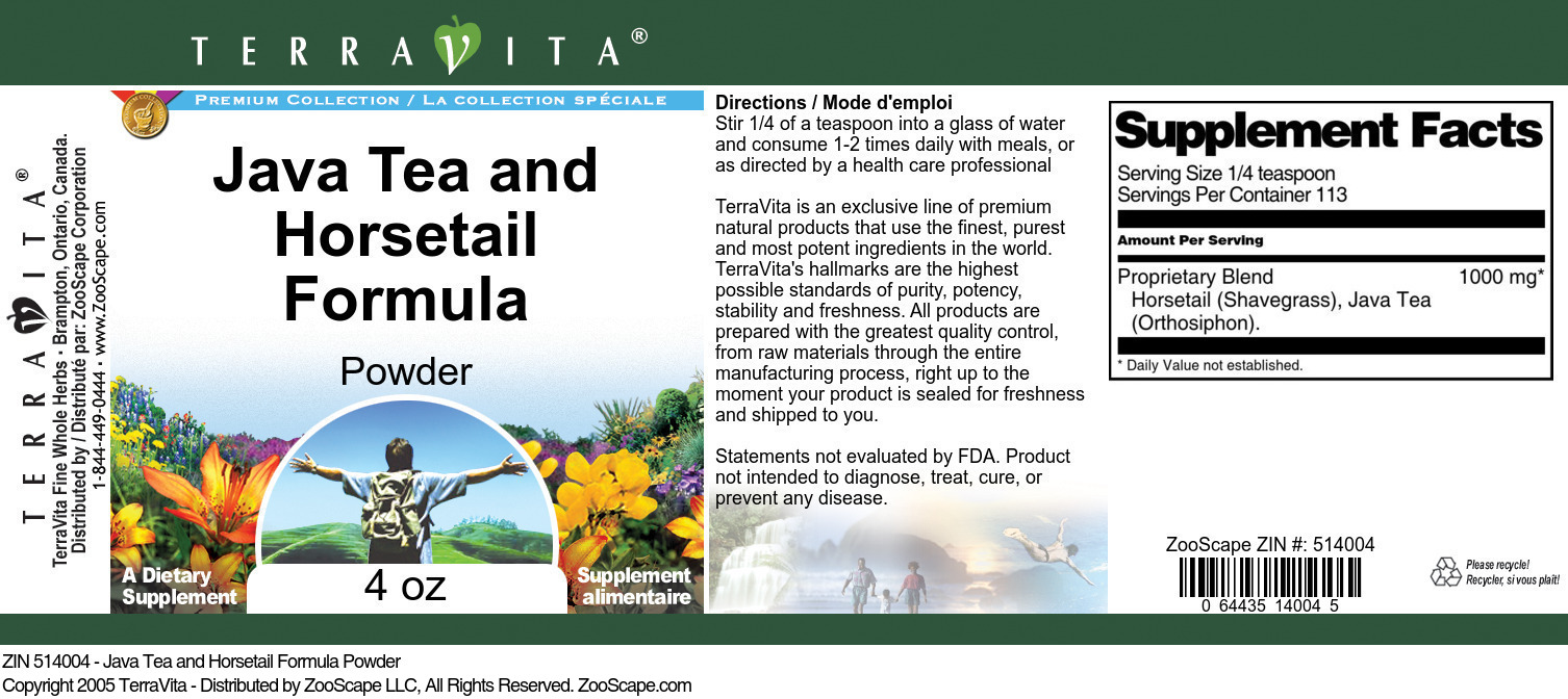 Java Tea and Horsetail Formula Powder - Label