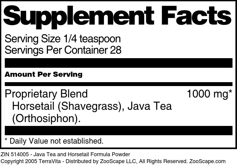 Java Tea and Horsetail Formula Powder - Supplement / Nutrition Facts