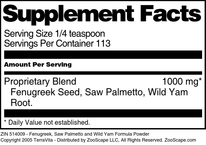 Fenugreek, Saw Palmetto and Wild Yam Formula Powder - Supplement / Nutrition Facts