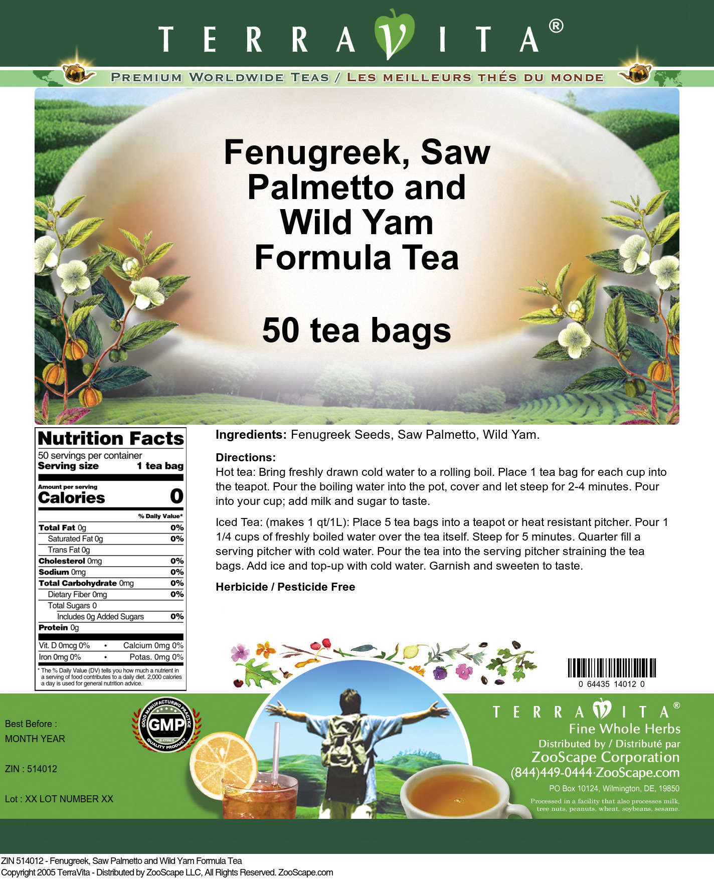 Fenugreek, Saw Palmetto and Wild Yam Formula Tea - Label