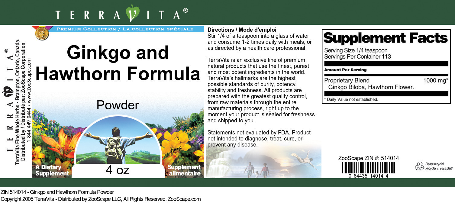 Ginkgo and Hawthorn Formula Powder - Label