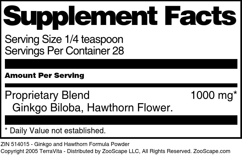 Ginkgo and Hawthorn Formula Powder - Supplement / Nutrition Facts