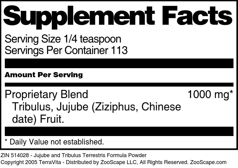 Jujube and Tribulus Terrestris Formula Powder - Supplement / Nutrition Facts