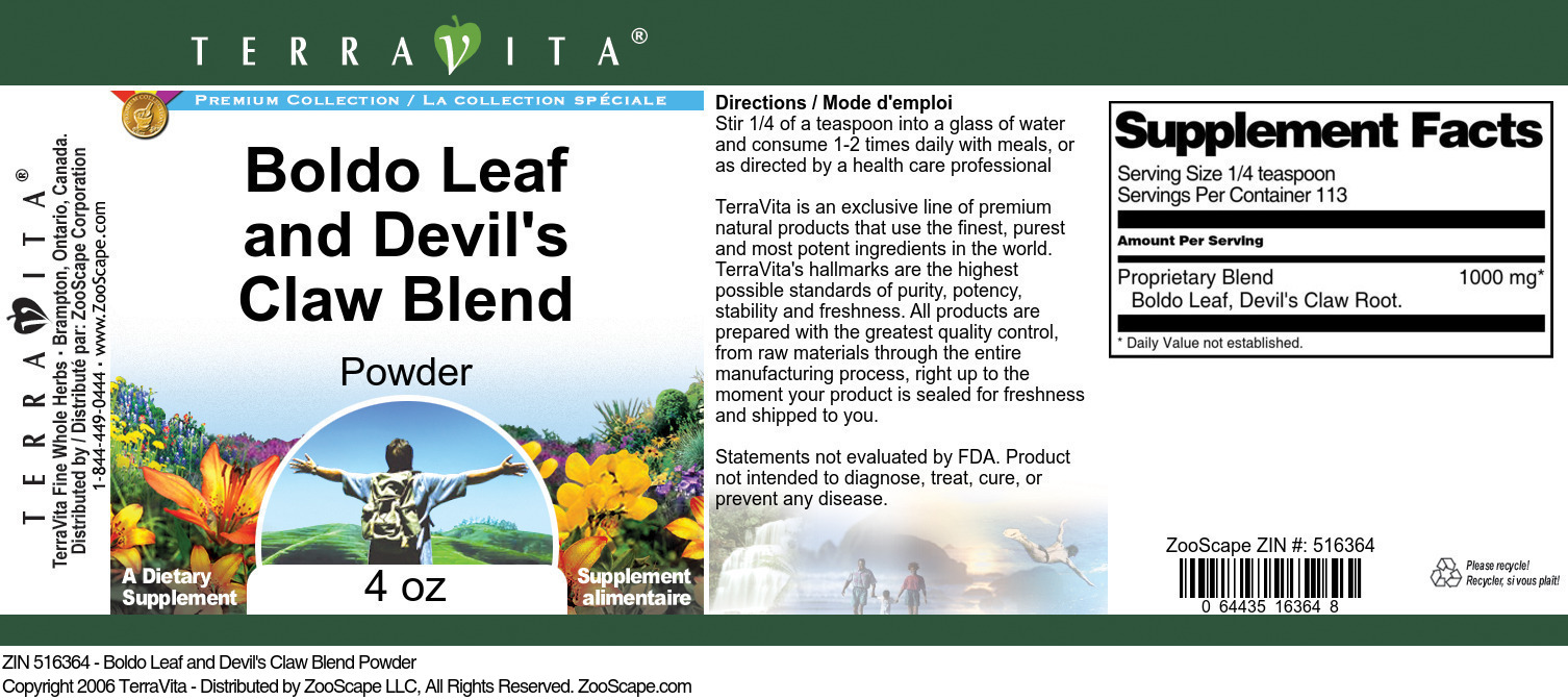 Boldo Leaf and Devil's Claw Blend Powder - Label