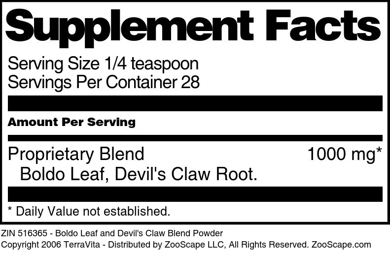 Boldo Leaf and Devil's Claw Blend Powder - Supplement / Nutrition Facts
