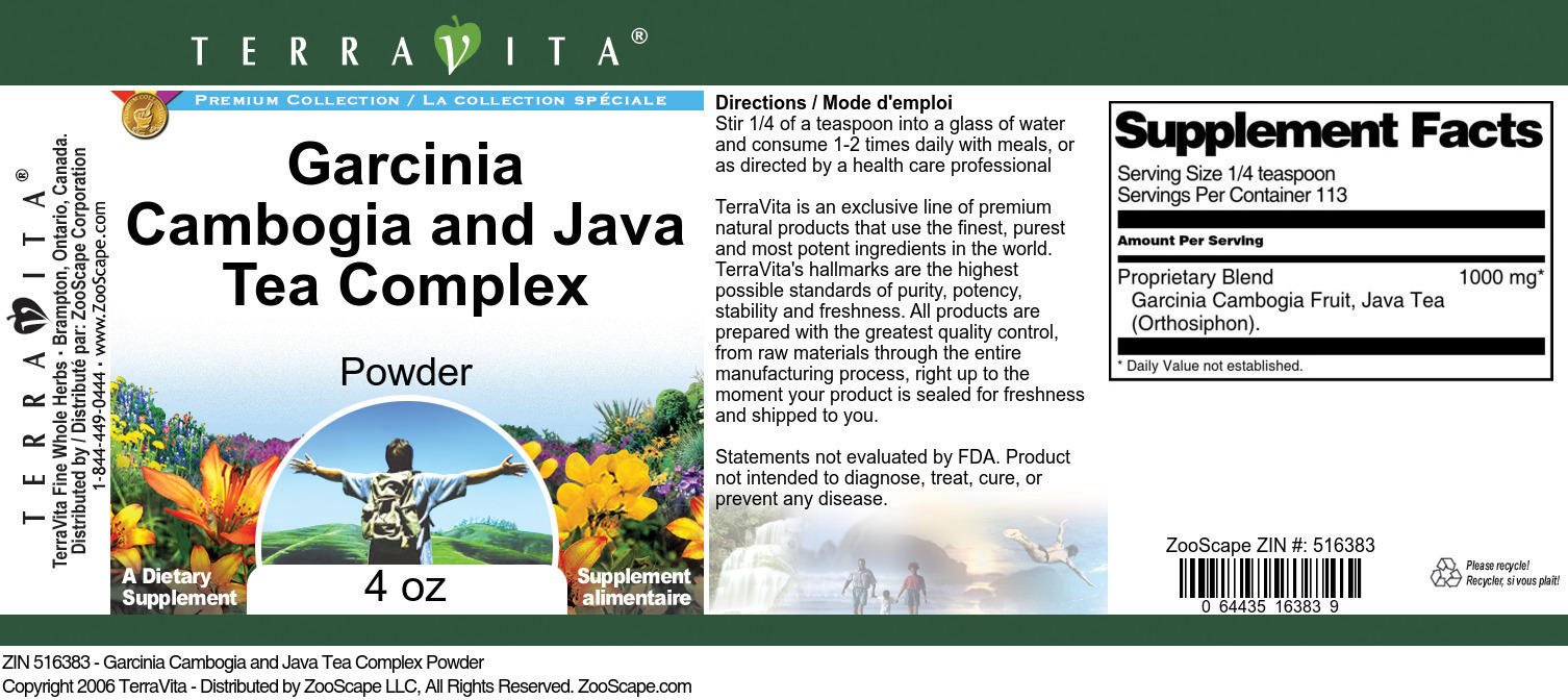 Garcinia Cambogia and Java Tea Complex Powder - Label