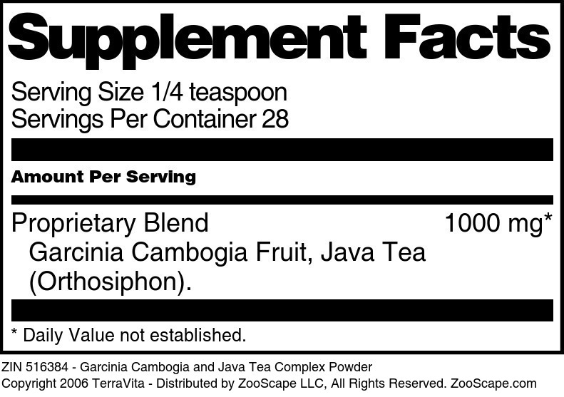 Garcinia Cambogia and Java Tea Complex Powder - Supplement / Nutrition Facts
