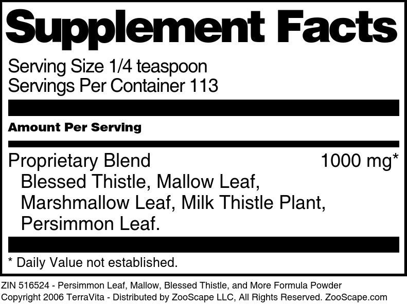 Persimmon Leaf, Mallow, Blessed Thistle, and More Formula Powder - Supplement / Nutrition Facts