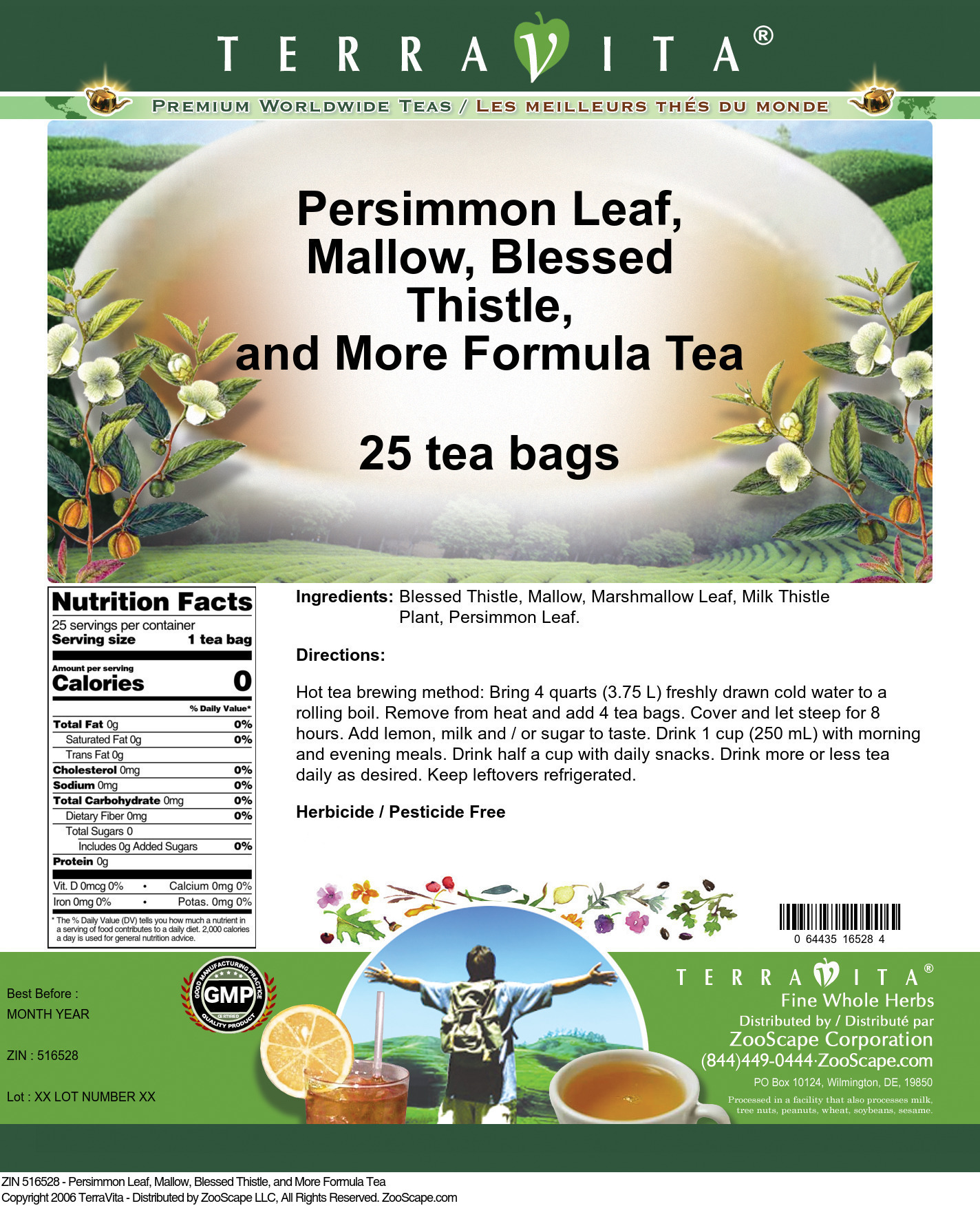 Persimmon Leaf, Mallow, Blessed Thistle, and More Formula Tea - Label