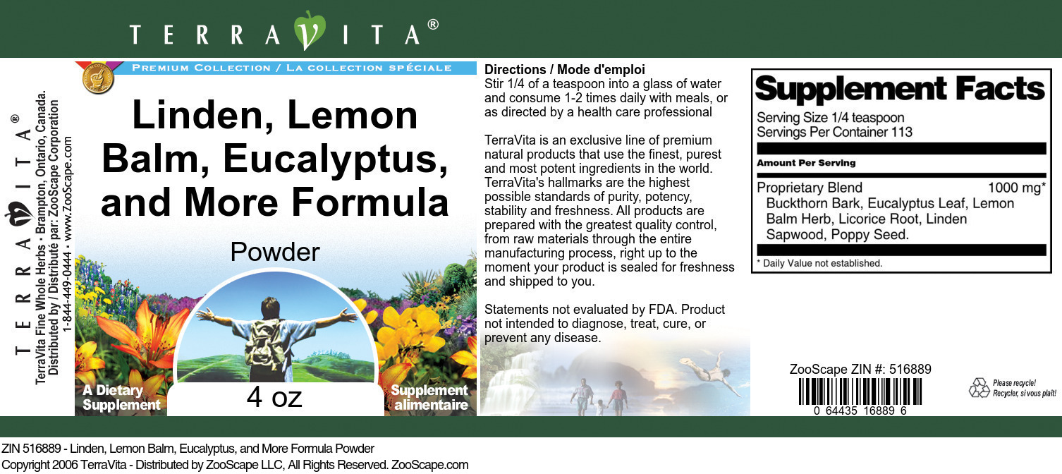 Linden, Lemon Balm, Eucalyptus, and More Formula Powder - Label