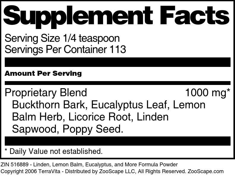 Linden, Lemon Balm, Eucalyptus, and More Formula Powder - Supplement / Nutrition Facts