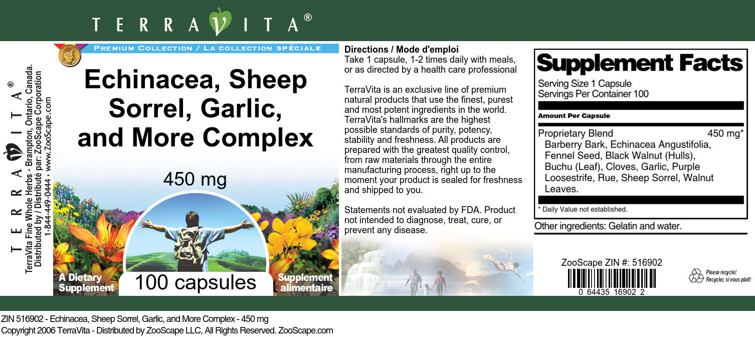 Echinacea, Sheep Sorrel, Garlic, and More Complex - 450 mg - Label