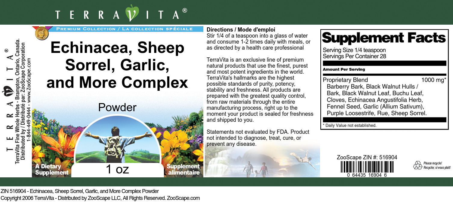 Echinacea, Sheep Sorrel, Garlic, and More Complex Powder - Label