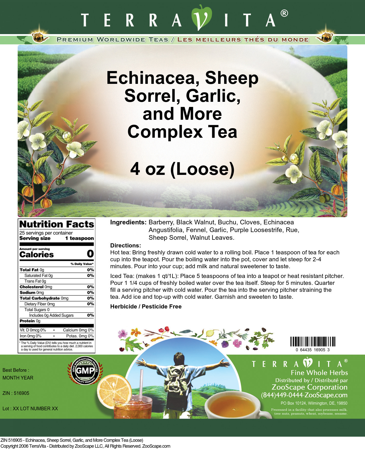 Echinacea, Sheep Sorrel, Garlic, and More Complex Tea (Loose) - Label