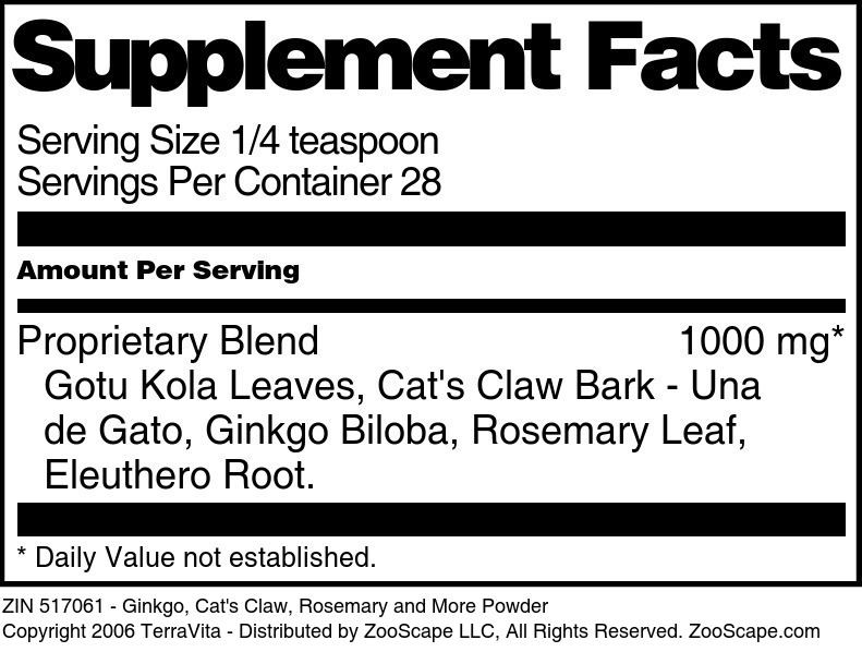 Ginkgo, Cat's Claw, Rosemary and More Powder - Supplement / Nutrition Facts