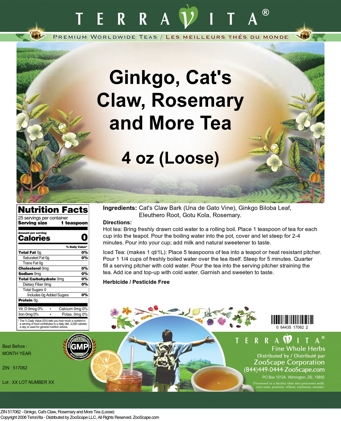 Ginkgo, Cat's Claw, Rosemary and More Tea (Loose) - Label