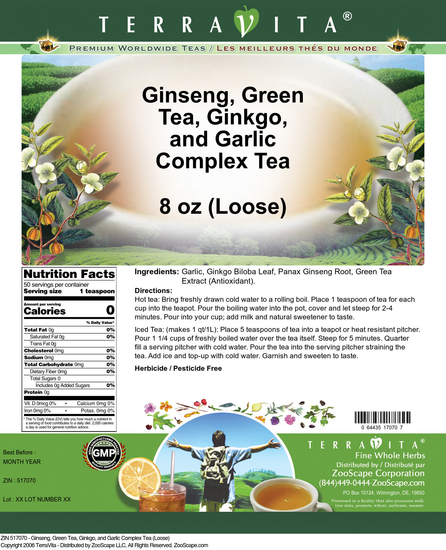 Ginseng, Green Tea, Ginkgo, and Garlic Complex Tea (Loose) - Label