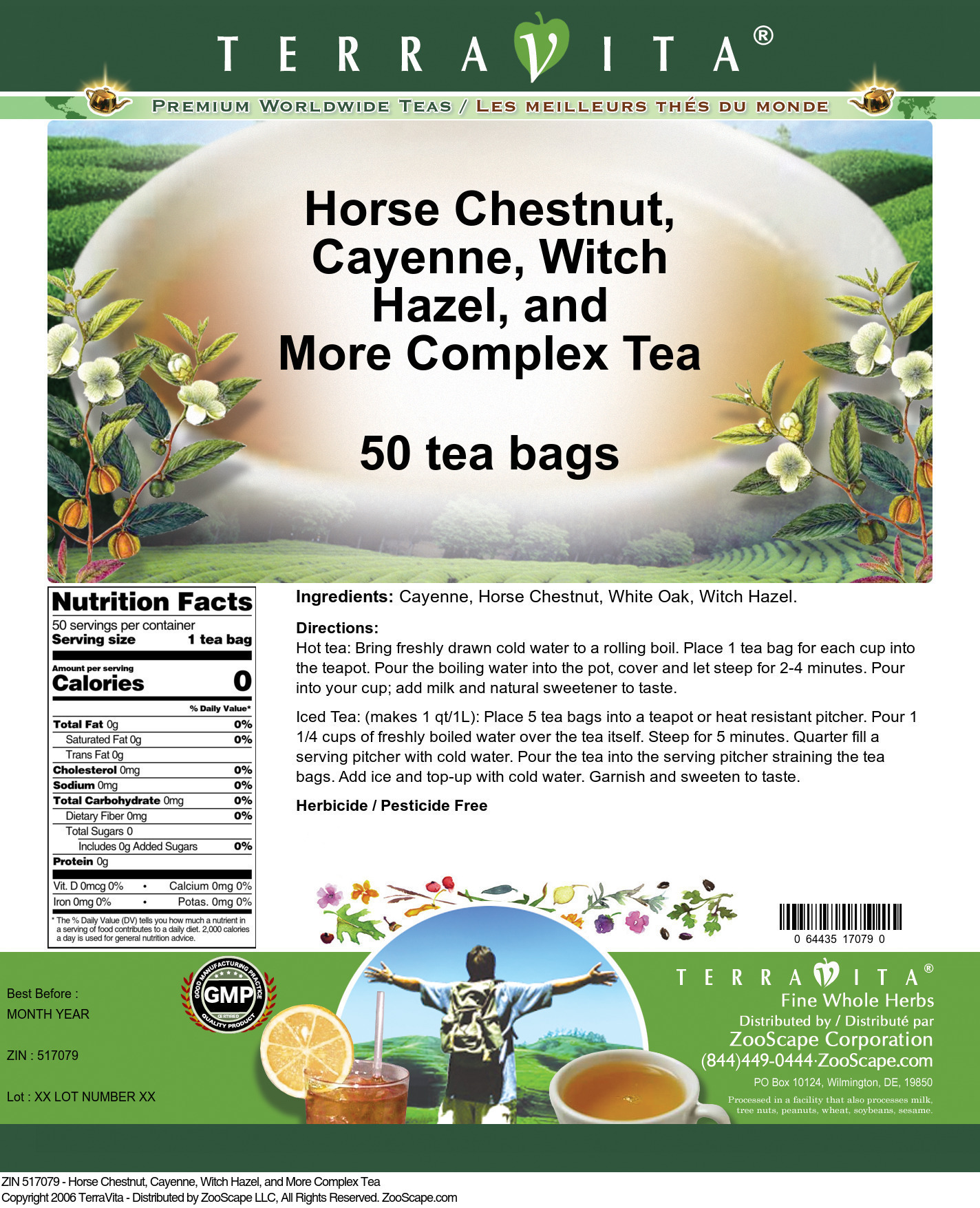 Horse Chestnut, Cayenne, Witch Hazel, and More Complex Tea - Label