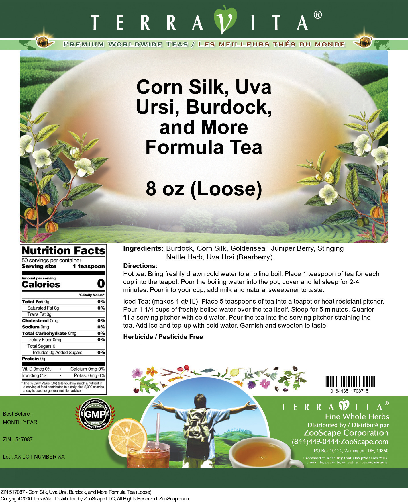 Corn Silk, Uva Ursi, Burdock, and More Formula Tea (Loose) - Label