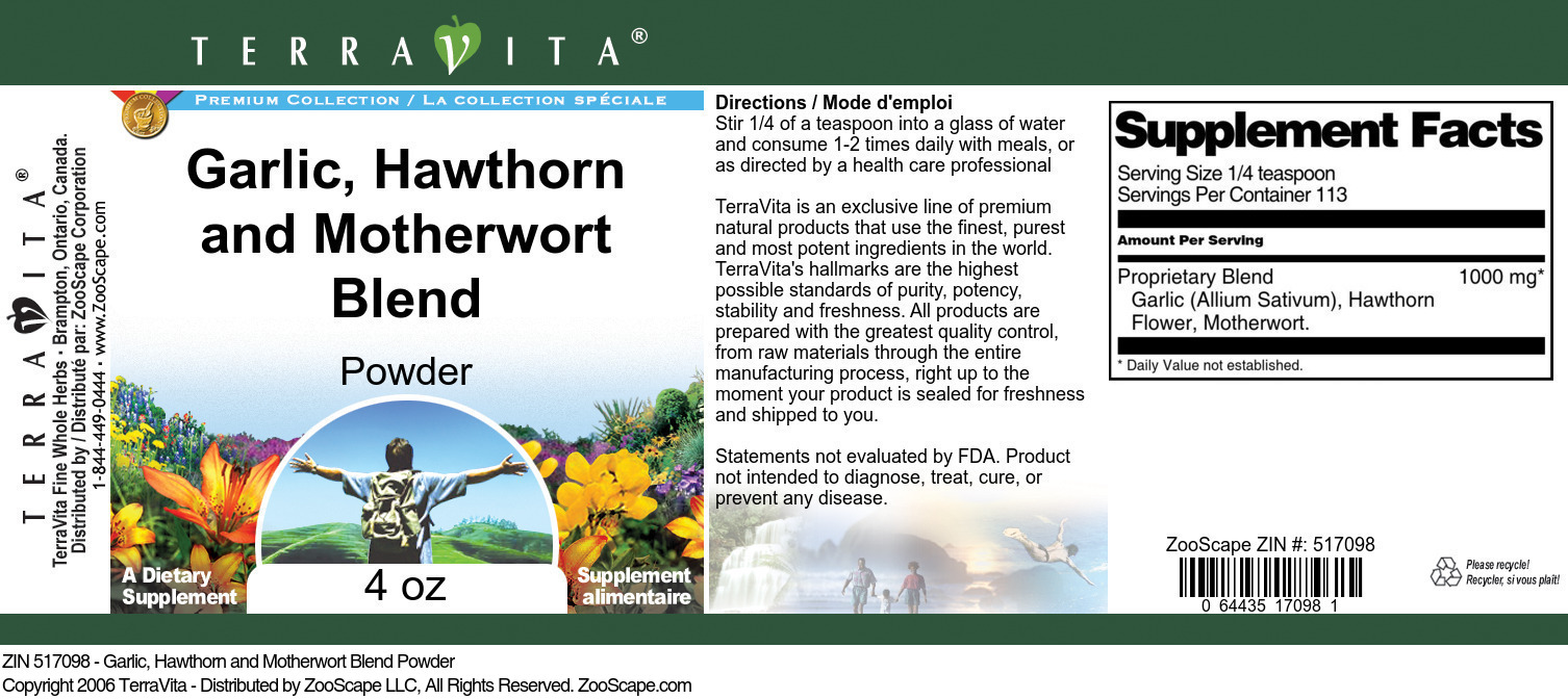 Garlic, Hawthorn and Motherwort Blend Powder - Label