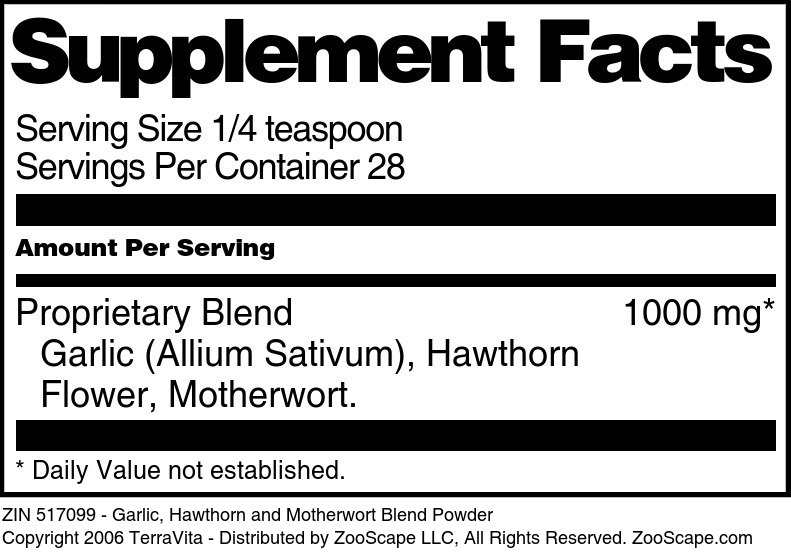 Garlic, Hawthorn and Motherwort Blend Powder - Supplement / Nutrition Facts