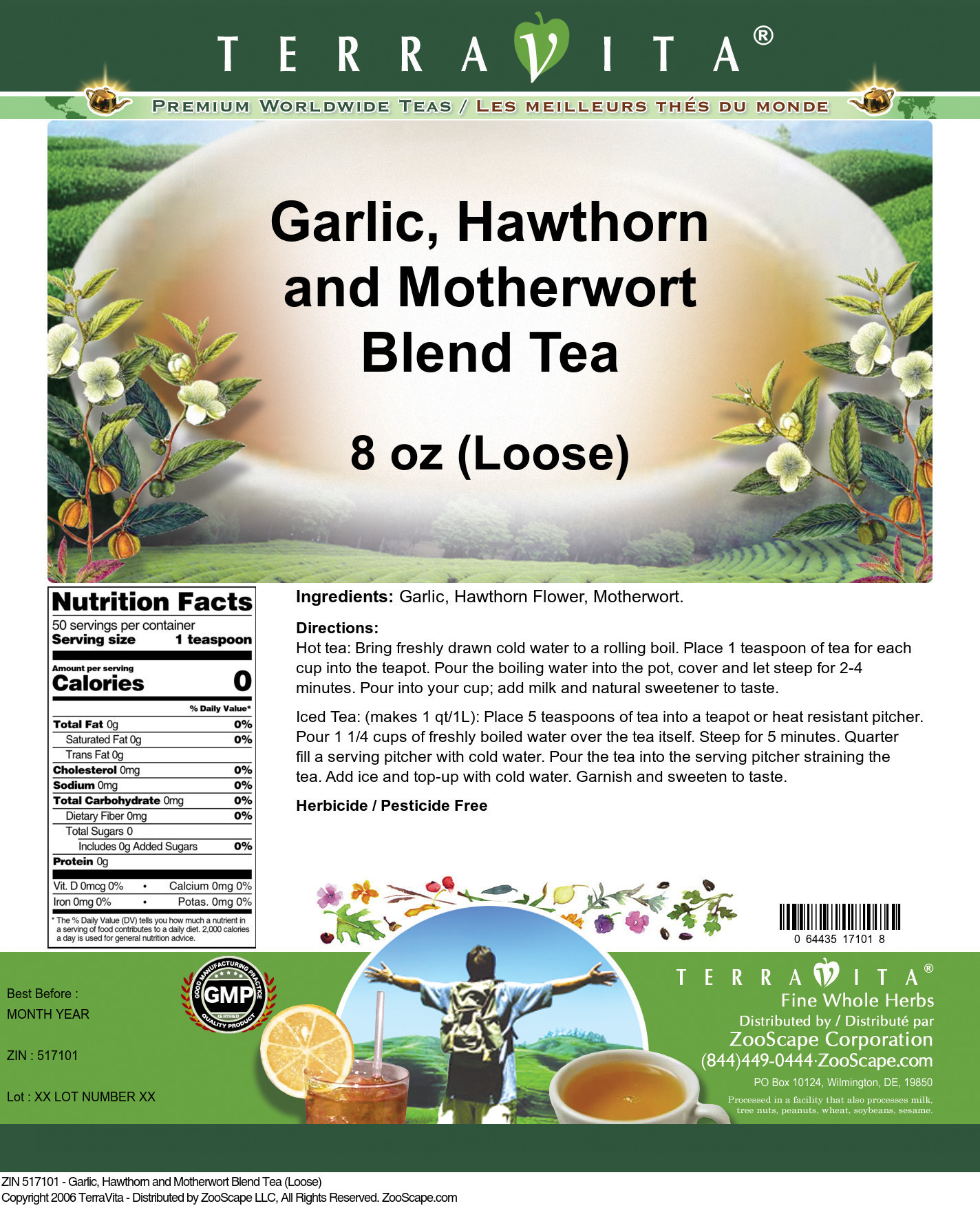 Garlic, Hawthorn and Motherwort Blend Tea (Loose) - Label