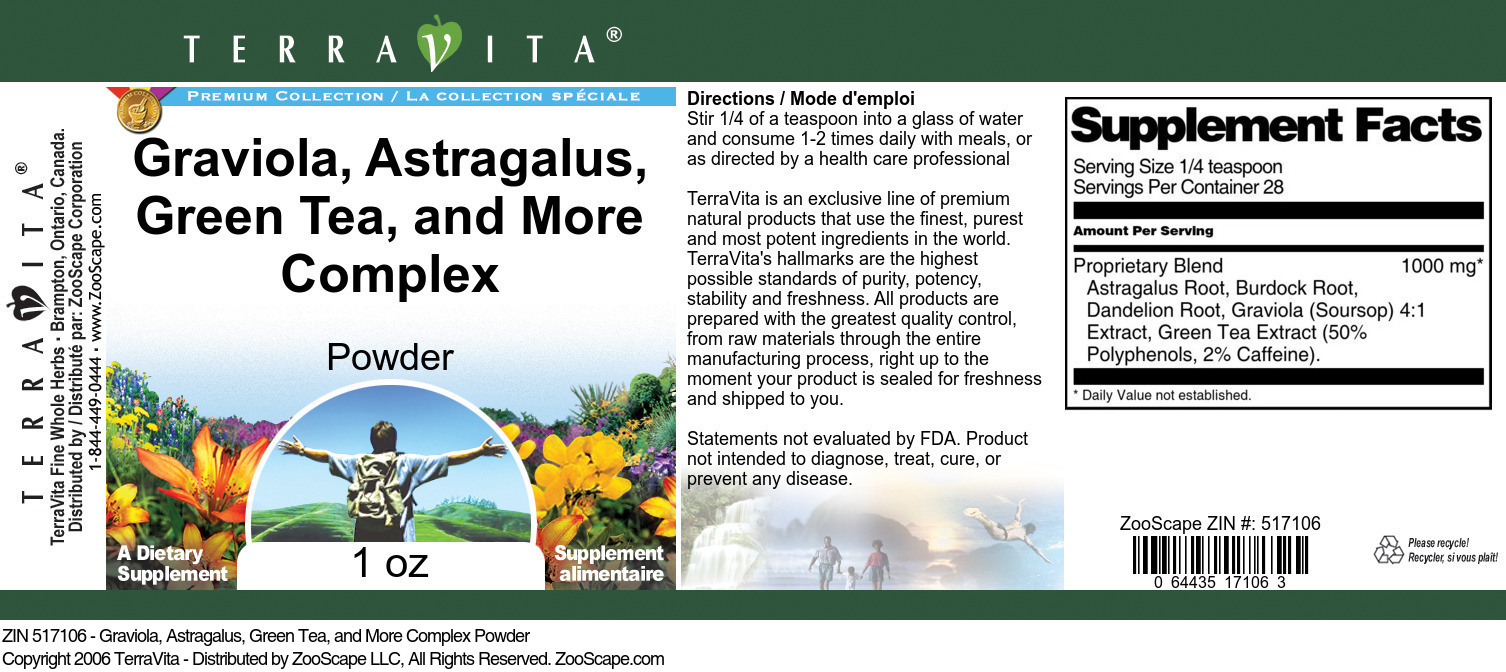 Graviola, Astragalus, Green Tea, and More Complex Powder - Label