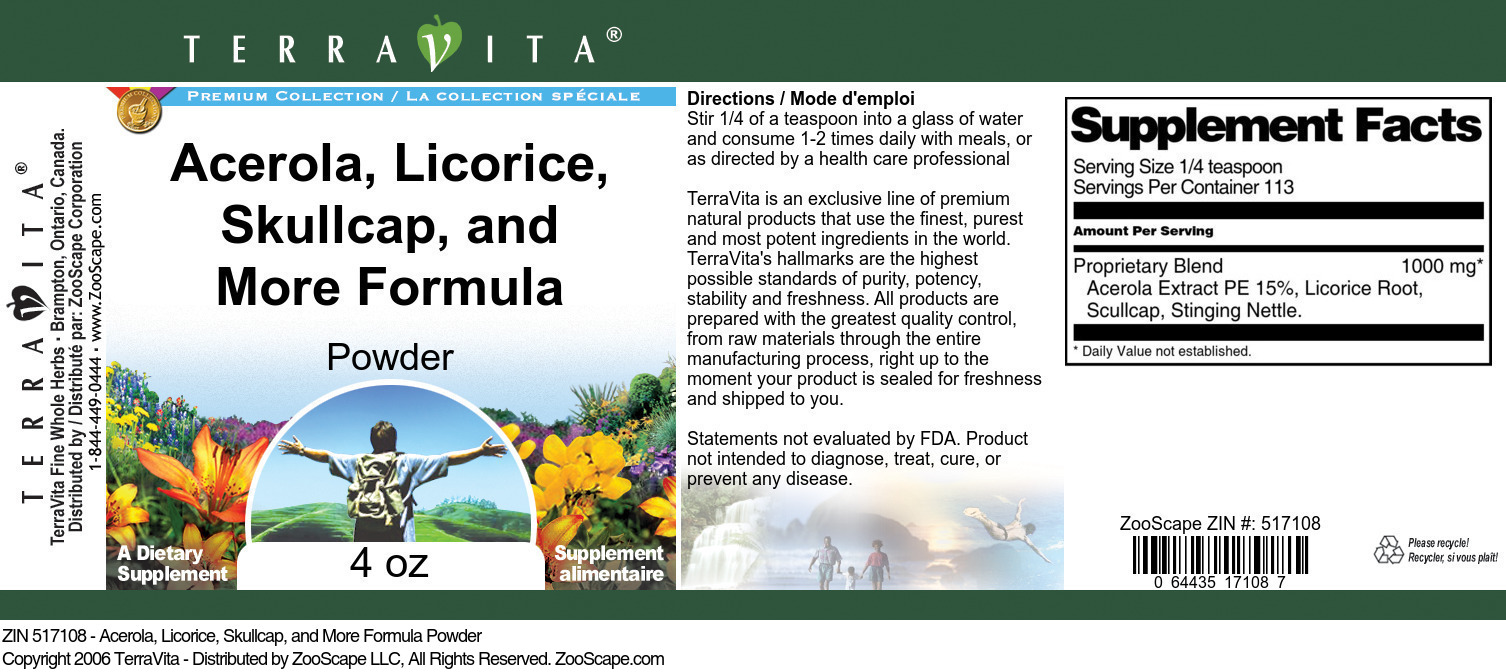 Acerola, Licorice, Skullcap, and More Formula Powder - Label