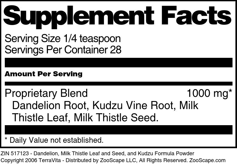Dandelion, Milk Thistle Leaf and Seed, and Kudzu Formula Powder - Supplement / Nutrition Facts