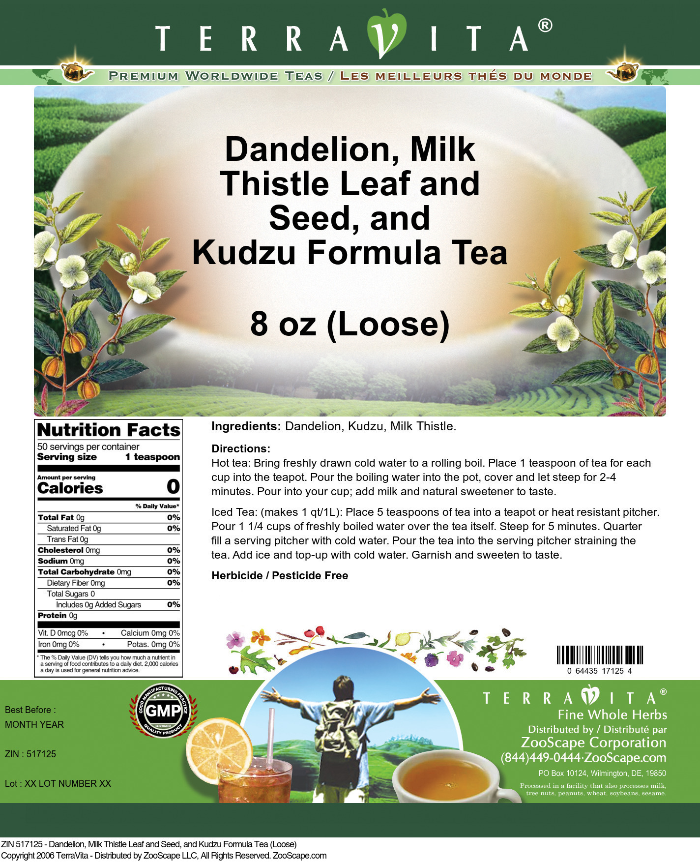 Dandelion, Milk Thistle Leaf and Seed, and Kudzu Formula Tea (Loose) - Label