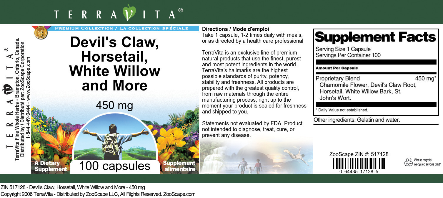 Devil's Claw, Horsetail, White Willow and More - 450 mg - Label
