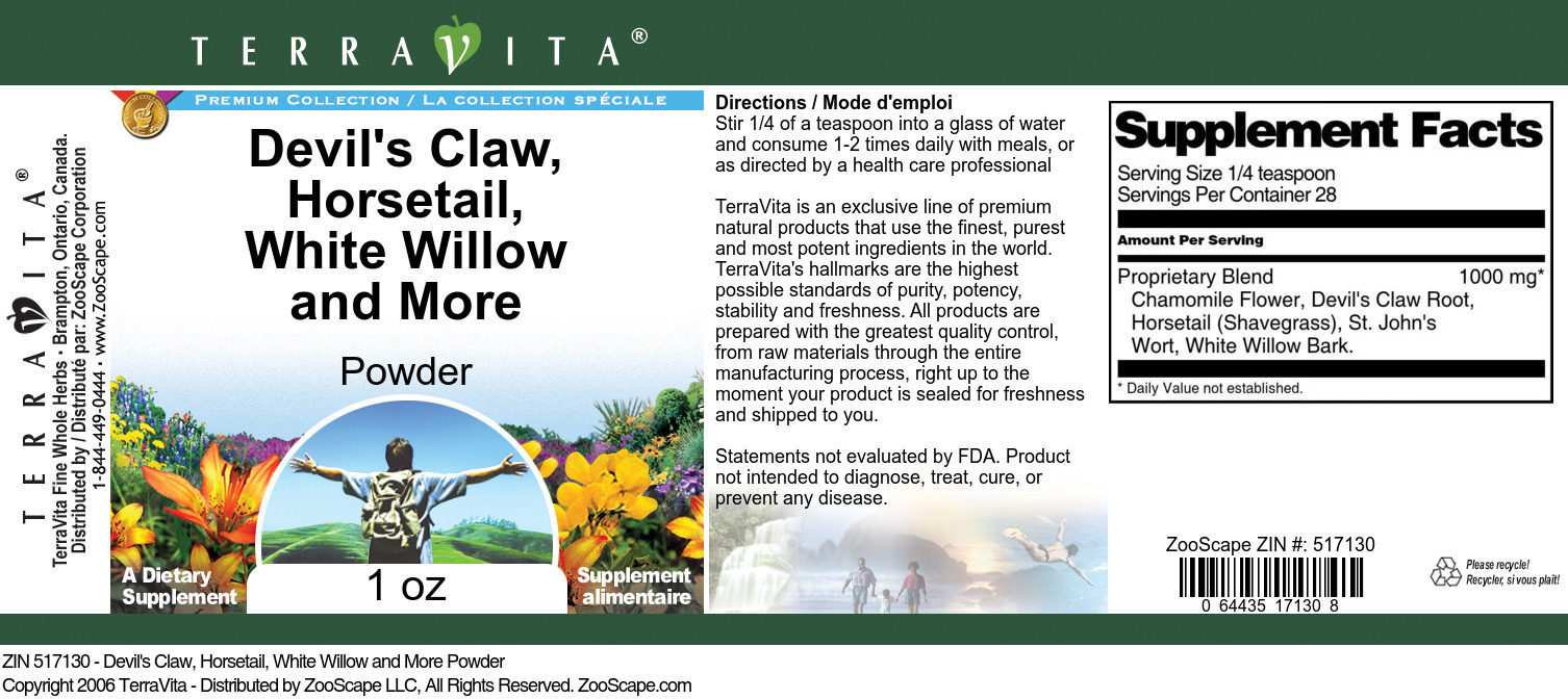 Devil's Claw, Horsetail, White Willow and More Powder - Label