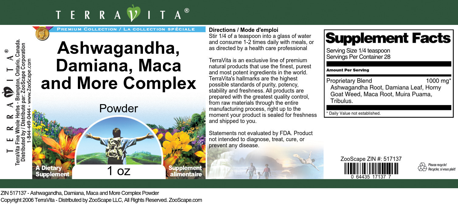 Ashwagandha, Damiana, Maca and More Complex Powder - Label
