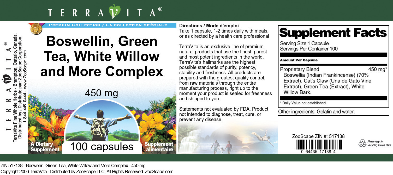 Boswellin, Green Tea, White Willow and More Complex - 450 mg - Label