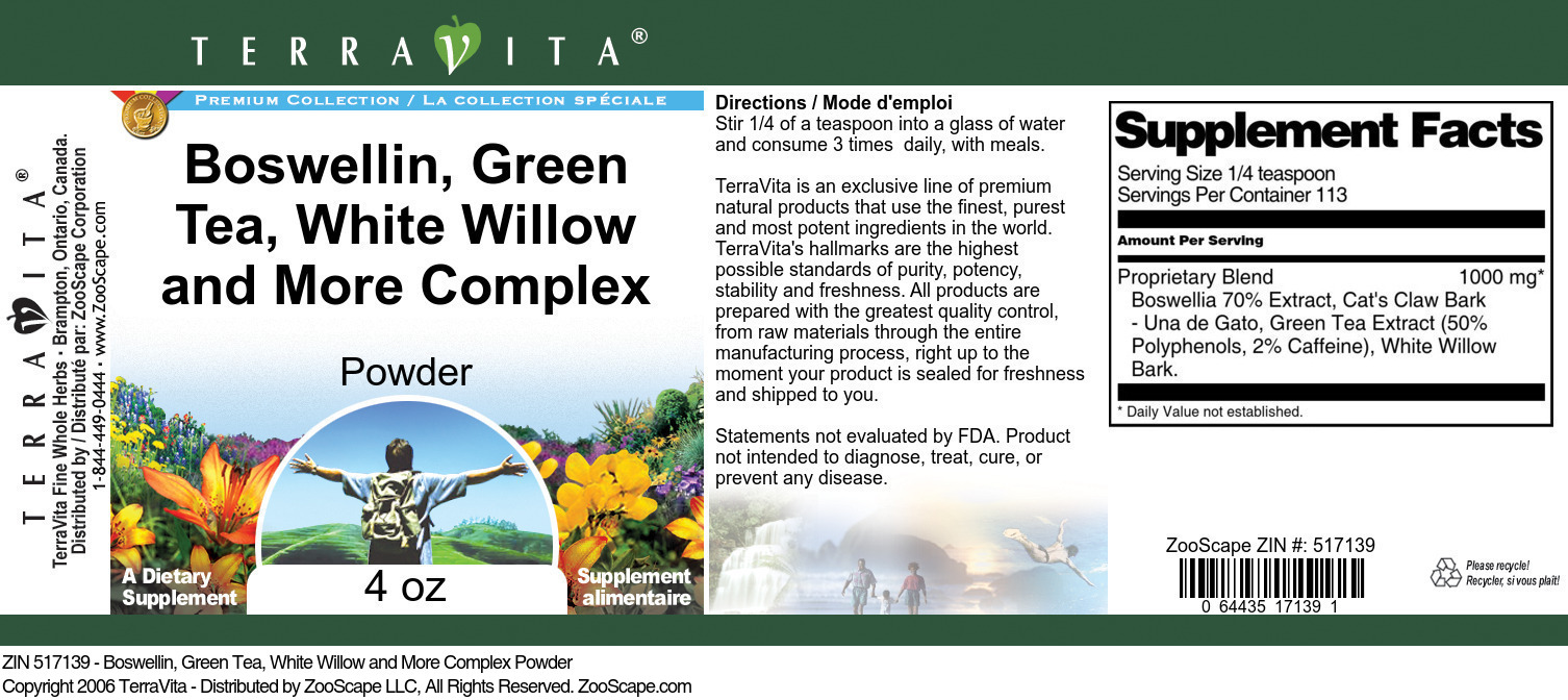 Boswellin, Green Tea, White Willow and More Complex Powder - Label
