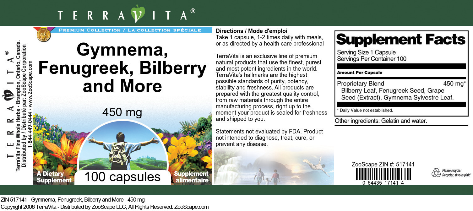 Gymnema, Fenugreek, Bilberry and More - 450 mg - Label
