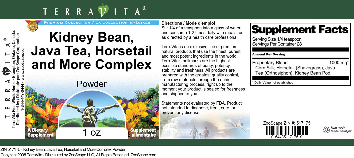 Kidney Bean, Java Tea, Horsetail and More Complex Powder - Label