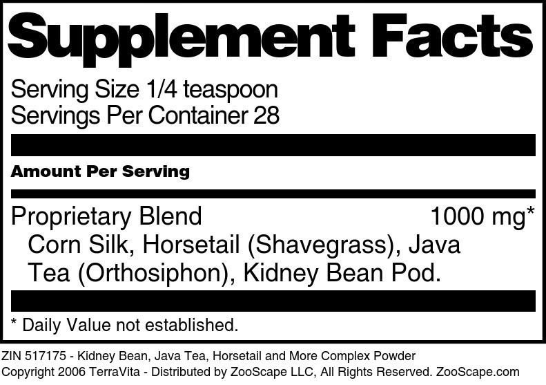 Kidney Bean, Java Tea, Horsetail and More Complex Powder - Supplement / Nutrition Facts