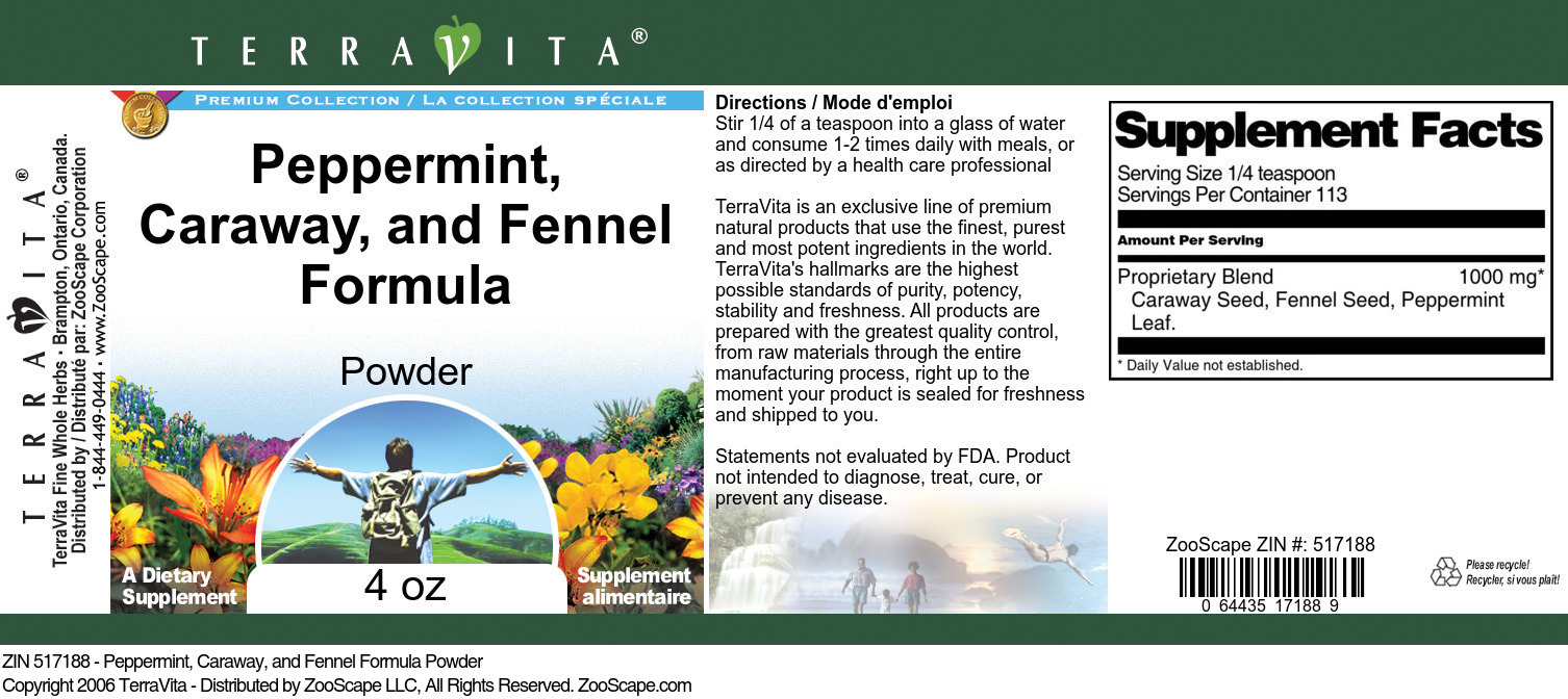 Peppermint, Caraway, and Fennel Formula Powder - Label