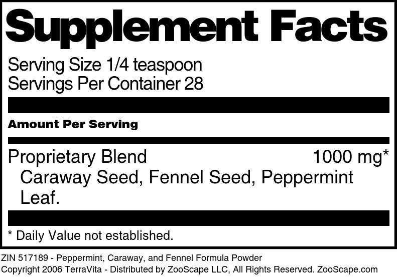 Peppermint, Caraway, and Fennel Formula Powder - Supplement / Nutrition Facts