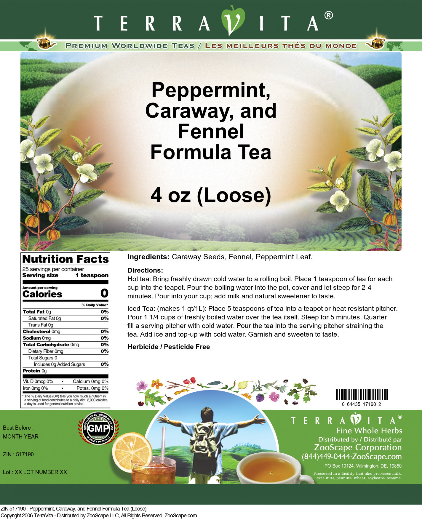 Peppermint, Caraway, and Fennel Formula Tea (Loose) - Label