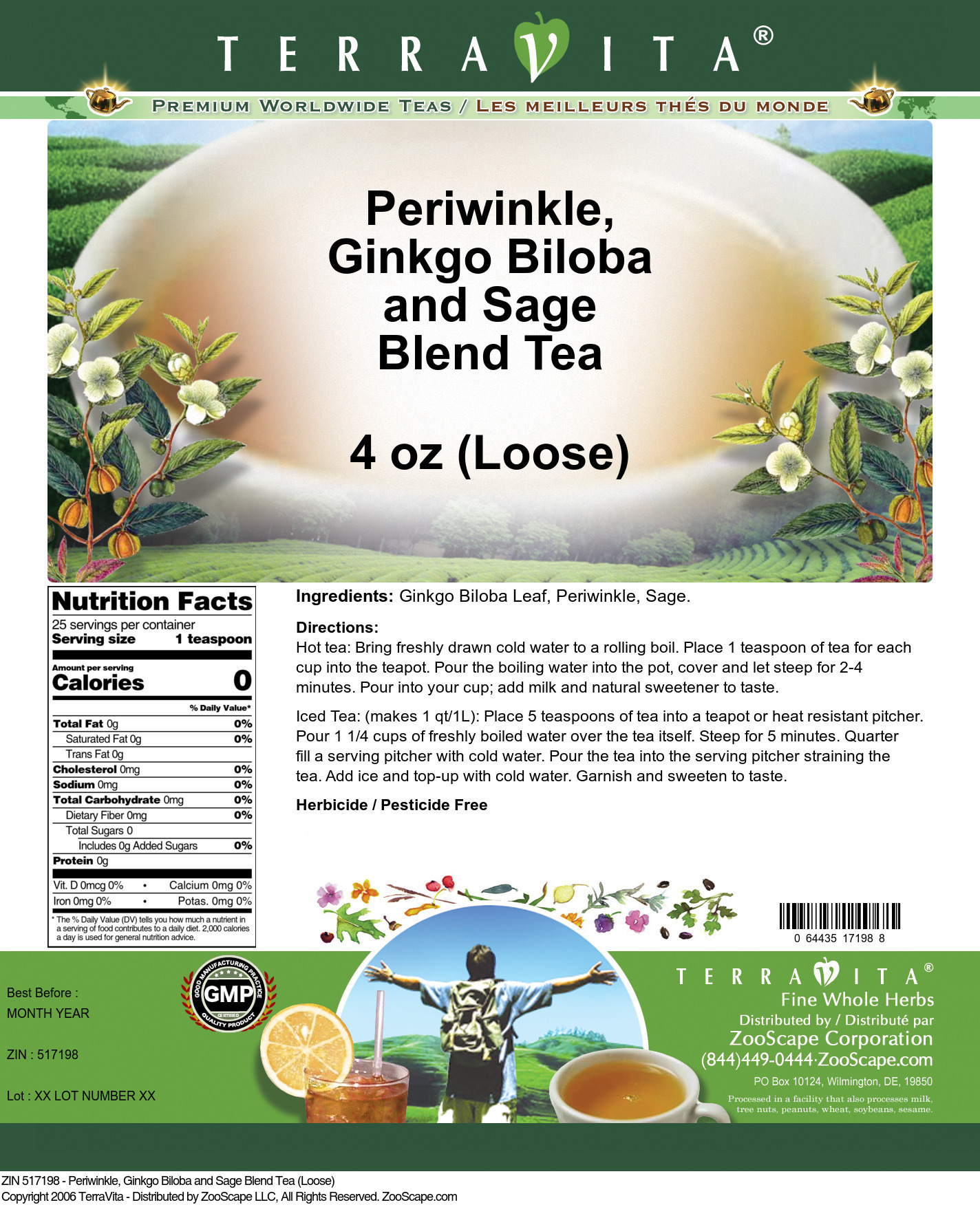 Periwinkle, Ginkgo Biloba and Sage Blend Tea (Loose) - Label